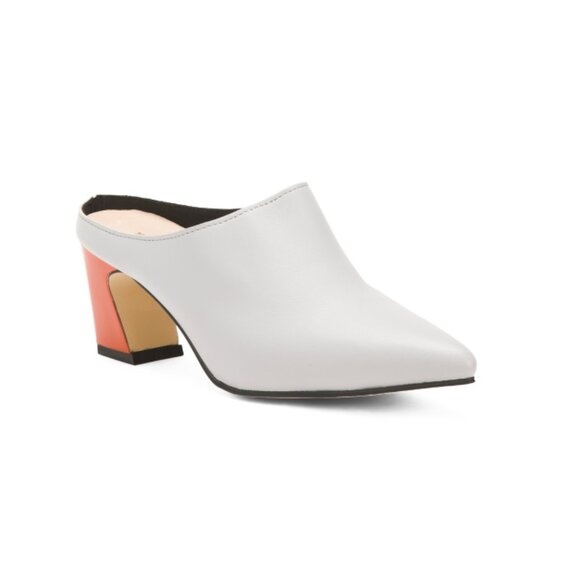 ALL BLACK Purple/Orange Leather Angle Heeled Mules